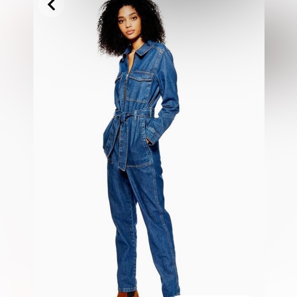 NWT! Topshop Denim Jumpsuit size US 6 (UK 10) Waist tie Boiler Suit